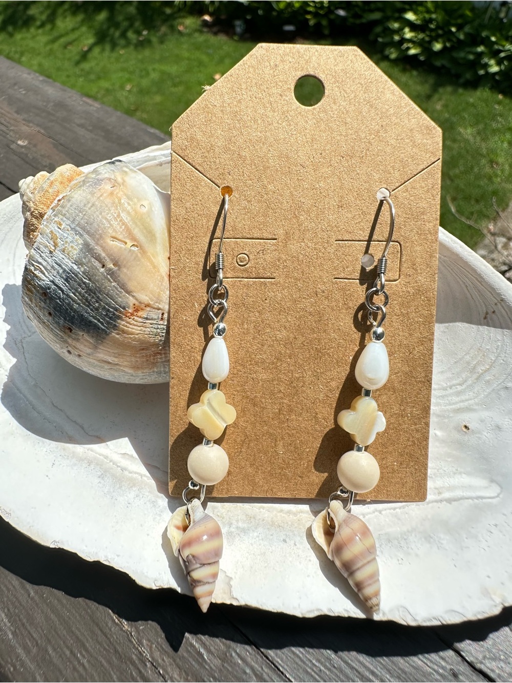 Artisan Shell & Riverstone Dangle Earrings | Coastal Boho Gemstone Earrings